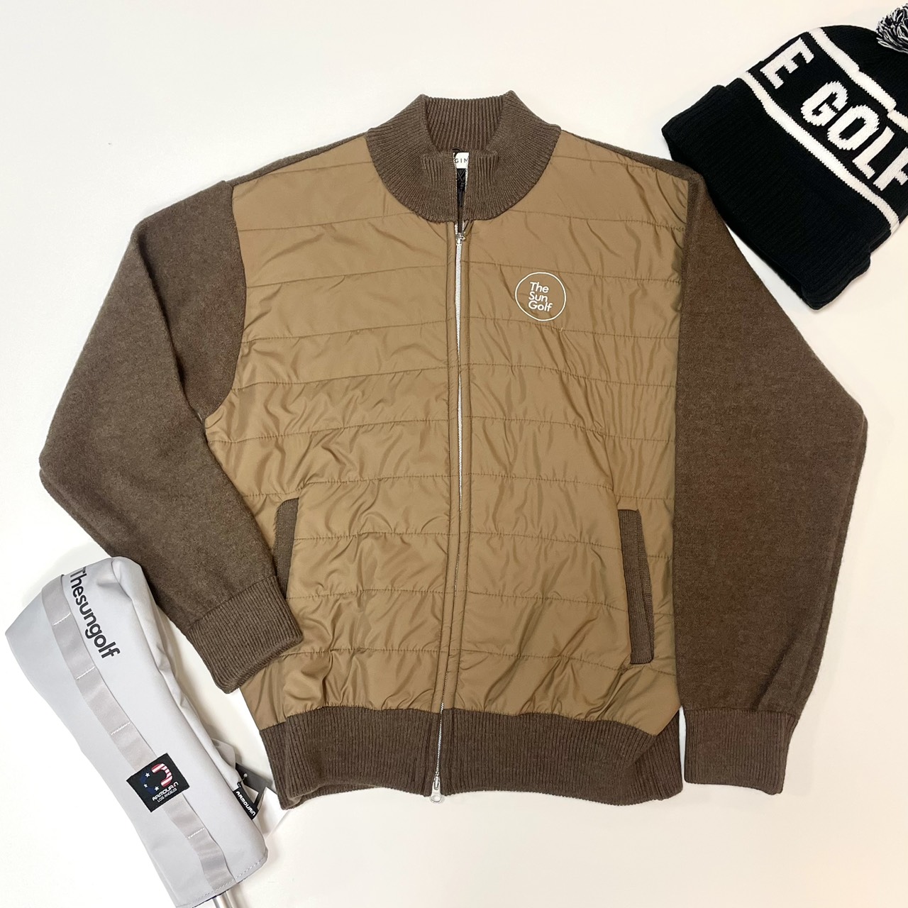 THESUNGOLF】25504250ニットフルZIPジャケット/BROWN/M